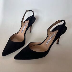Manolo Blahnik Carolyne Suede Slingback Pumps Heels  Black 39